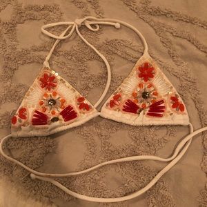 Victoria secret white beaded bikini top